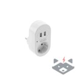 Адаптор GTV, 1 гнездо и 2 х USB, max 3500 W