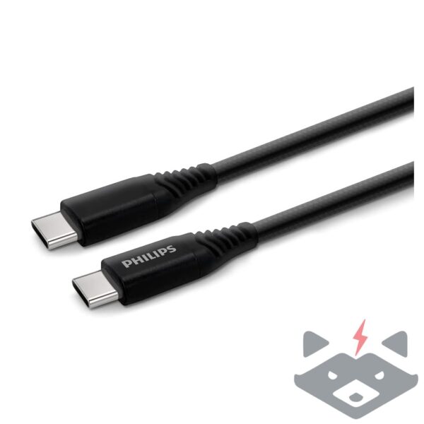 Philips - USB-C към USB-C кабел с оплетка 3.0 конектор 2 м /DLC5206C/00/черен/