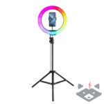 RGB селфи лампа LED Ring Stream със стойка за мобилен телефон + статив черен - Image 3