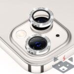 Apple iPhone 15 Metal Camera Lens Протектор за камера High Quality /сребристи с камъни/