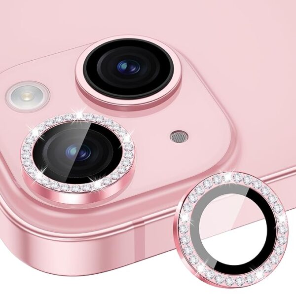 Apple iPhone 13 mini Metal Camera Lens Протектор за камера High Quality /розови с камъни/
