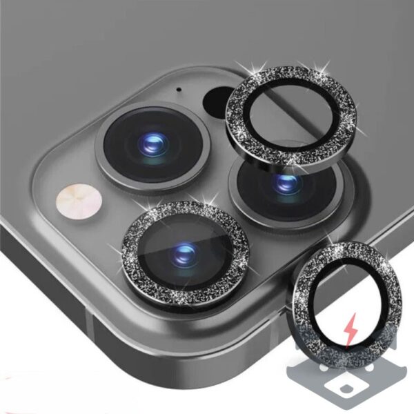 Apple iPhone 15Pro Metal Camera Lens Протектор за камера High Quality /черни с камъни/