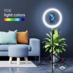 RGB селфи лампа LED Ring Stream със стойка за мобилен телефон + статив черен - Image 4