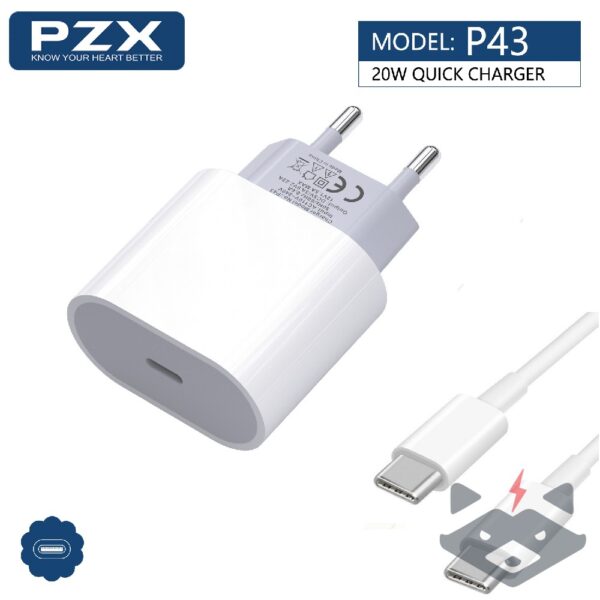 220V Зарядно Type C PZX P43 PD 20W + кабел Type C