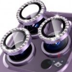 Apple iPhone 14 Pro Metal Camera Lens Протектор за камера High Quality /лилави с камъни/