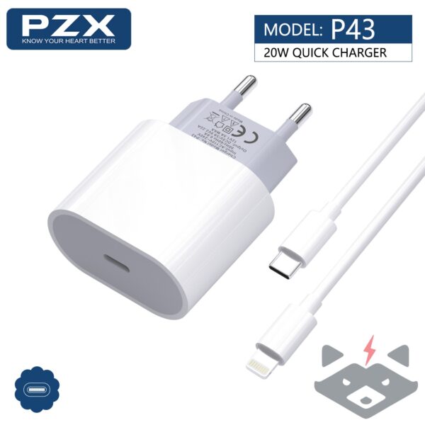 220V 20W Зарядно Type C PZX P43 PD + кабел Lightning