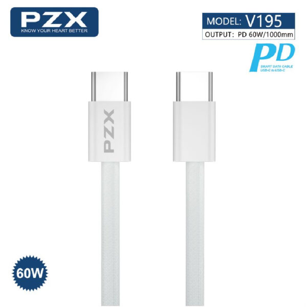Кабел Type C – Type C PZX V195 PD 60W (за Ip15) 1m /бял/