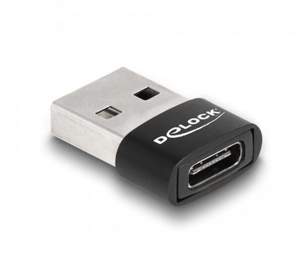 Адаптер Delock, USB 2.0, USB Type-A мъжко - USB Type-C женско, Черен