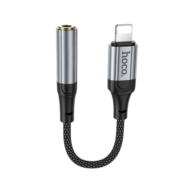 Адаптер AUX Lightning към Jack 3,5 мм Hoco LS36A - 0,12 м /метално сив/