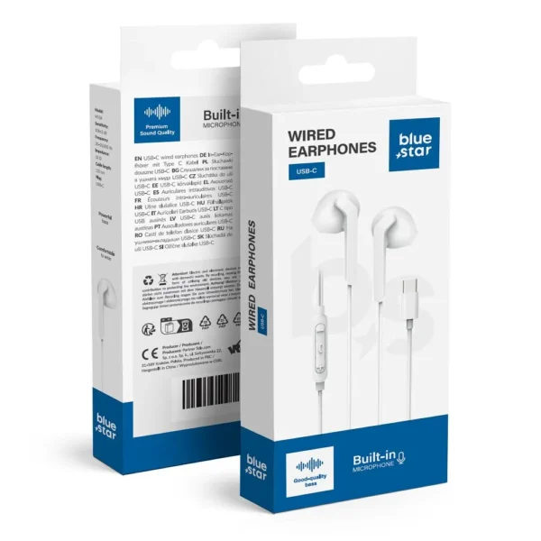 Слушалки с микрофон BLUE STAR с кабел Type C , ( PA-M15C-R) 1,2 m /бели/