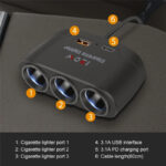 Разклонител за кола 12V/24V – 120W, 3 запалки, USB 3.1A и Type-C порт - Image 6