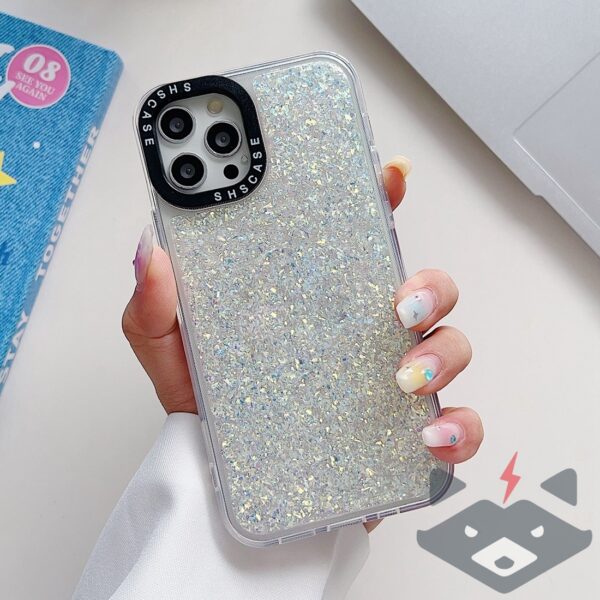 iPhone 15 Pro Max Glitter епоксиден удароустойчив калъф за телефон /бял/