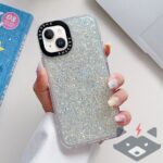 iPhone 15 Glitter епоксиден удароустойчив калъф за телефон /бял/