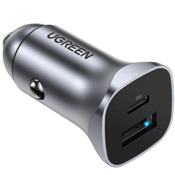 12-24V Зарядно за кола Ugreen CD130, 30W, 3A, 1 x USB-A - 1 x USB-C /сиво/