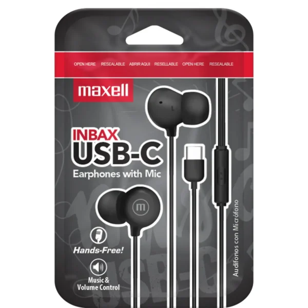 Слушалки с микрофон MAXELL IN-BAX, USB-C, тапи /черни/