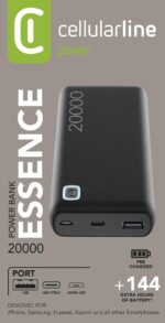20000 mAh Външна батерия/ Преносима батерия/ Power bank Cellularline ESSENCE, Черна - Image 4