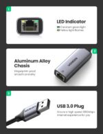 UGREEN Преходник Адаптер от USB-A 3.0 към RJ45 /ж/ /сив/ - CM209 / 50922 - Image 4