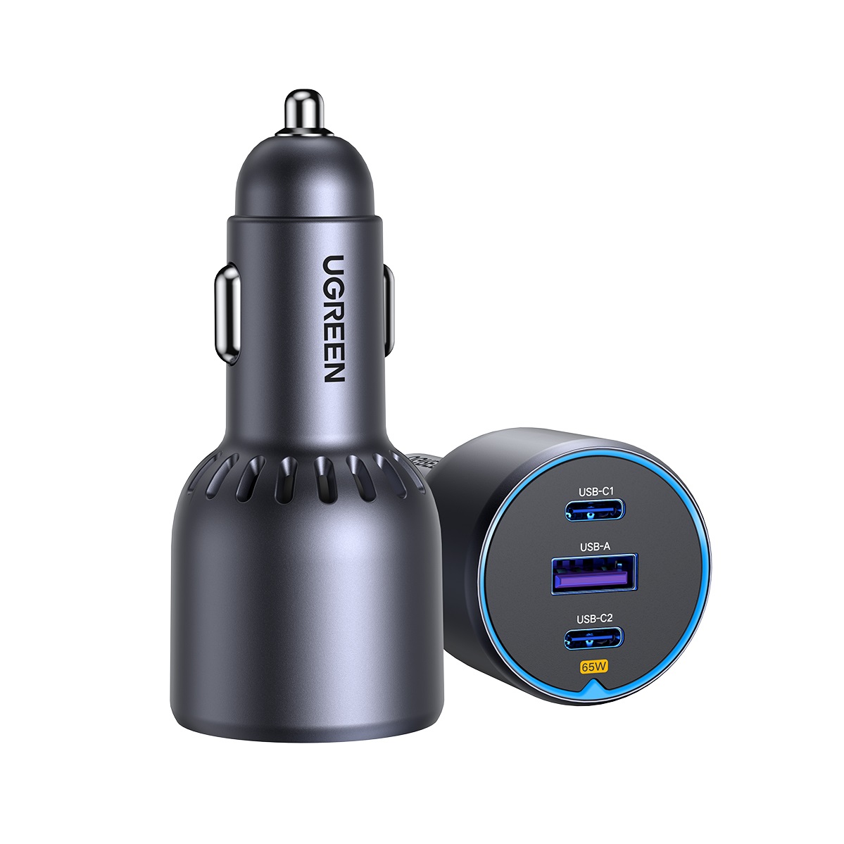 vensfon-ugreen-ec703-12v-charger 12-24V Зарядно за кола Ugreen 75W, USB-A + 2xUSB-C, графит - EC703 / 35024 - Image 1