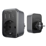 Адаптер за контакт UGREEN, 220V, AC 3680W, Бързо зарядно 2x USB-A, 1x USB-C, 30W, Черен