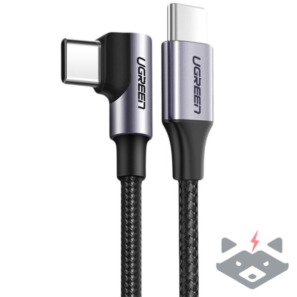 UGREEN US255 кабел USB-C към USB-C под ъгъл, 60W, 3A, 3m /сив/