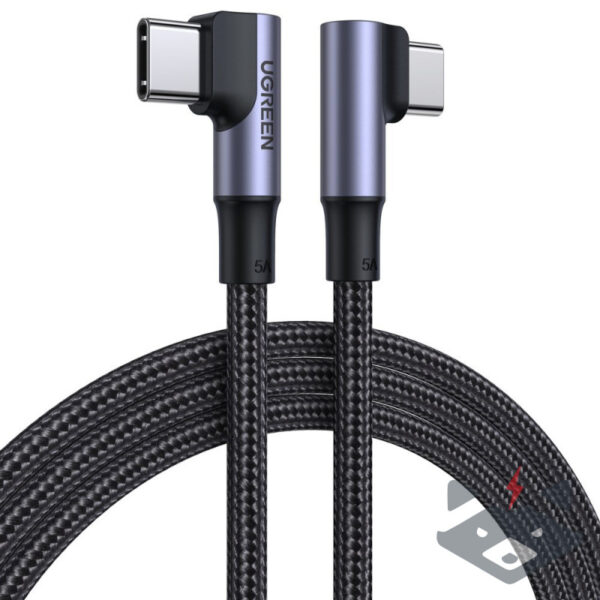 UGREEN US323 Ъглов кабел за бързо зареждане USB-C към USB-C, 60W, 3A, 1 м /черен/