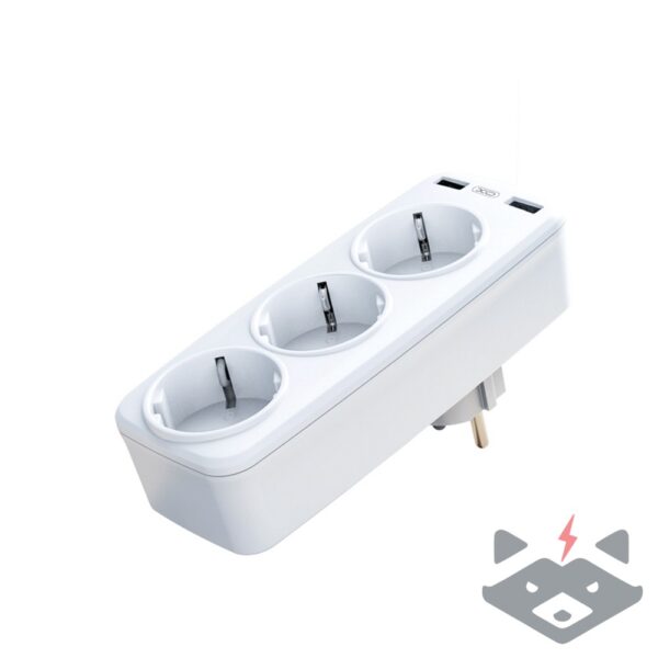 Разклонител Smart Plug XO, 3 Гнезда + 2USB-A, WL08 /бял/