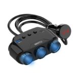 Разклонител за кола YANTU LM21, 3 гнезда Волтметър, USB, USB TYPE-C/черен/