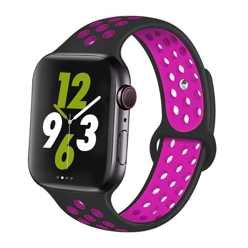 vensfon1113 iWatch 42 / 44mm - Силиконова каишка - Черна/Розова - Image 1