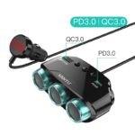Разклонител за кола YANTU LM21, 3 гнезда Волтметър, USB, USB TYPE-C/черен/ - Image 2