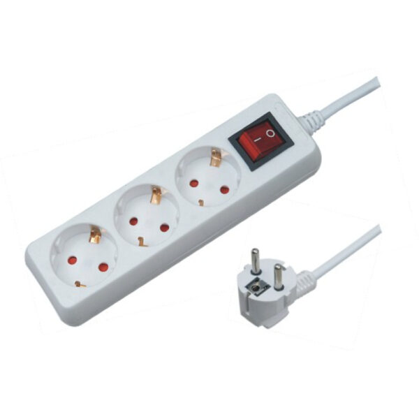 Разклонител с ключ, 3 гнезда, 3x1.5mm², 3 m, LTG G03MK3 /бял/