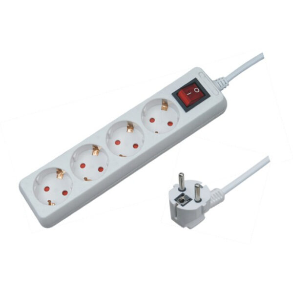 Разклонител с ключ, 4 гнезда, 3x1.5mm², 3 m, LTG G04MK3 /бял/