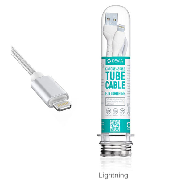 Кабел Devia Kintone Tube, Lightning, 2.1A, 1m /бял/