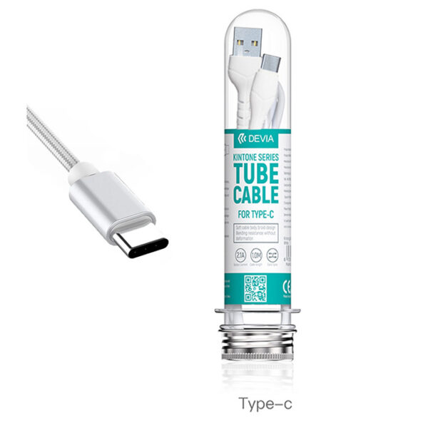 Кабел Devia Kintone Tube, Type-C, 2.1A, 1m /бял/