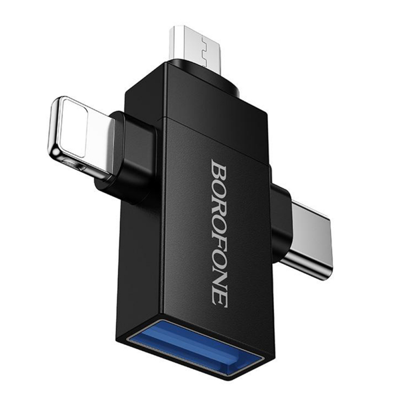 adapter-borofone-v26d-vensfon Borofone BV26D адаптер Lightning / microUSB / USB-C към USB-A OTG /черен/ - Image 1