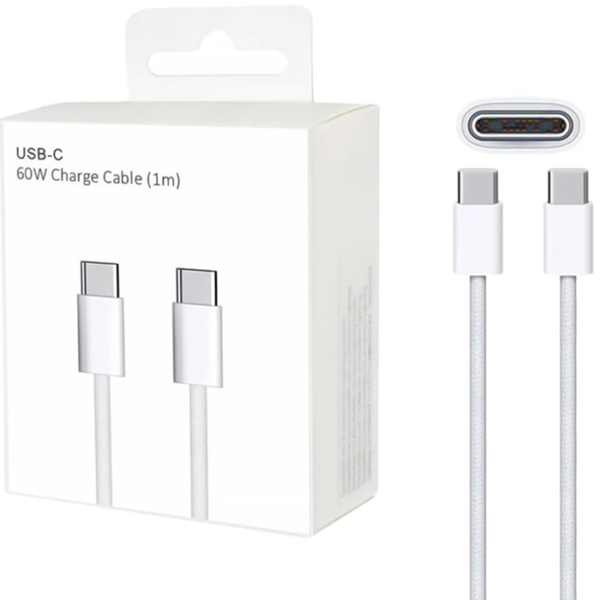 Кабел зареждане за iPhone Type-C към Type-C, 60W, 1m, с кутия /бял/